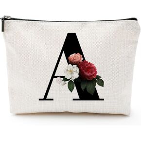 Initial J Makeup Bag for Women, Personalized Makeup Bags Cosmetic Travel Case Make Up Bags Monogrammed Party Favor Bags Birthday Gifts Retirement Gift Bridesmaid Gift (J)