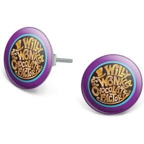 Willy Wonka and the Chocolate Factory Logo Novelty Silver Plated Stud Earrings
