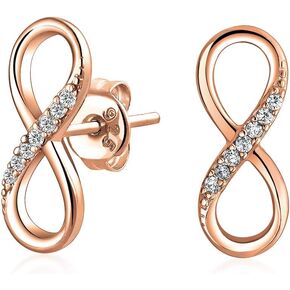 Classic Cubic Zirconia Eternity CZ Accent Pave Romantic Love Knot Symbol Eternity Infinity Stud Earrings For Women Teens Girlfriend 14K Yellow Rose Gold Plated .925 Sterling Silver