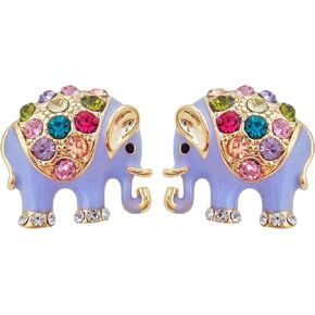 Navachi 18k Gold Plated Multicolor Enamel Colorful Crystal Elephant Stud Earrings