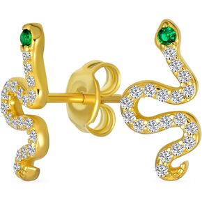 Garden Crawler Reptile Egyptian Cartilage Ear Lobe Piercing Pair Serpent Snake Dangling Stud Earrings For Women Teen 14K Yellow, Rose Gold .925 Sterling Silver Fish Hook