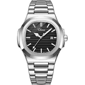Ibohevo Men Silver Diamond Watch: Quartz Luminous Analog Watch Waterproof Wristwatch Stainless Steel Band Reloj with Gift Box & Removal Tool