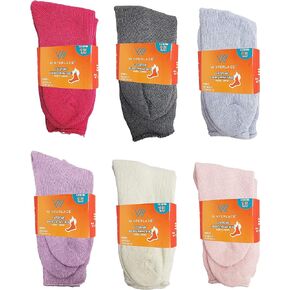 6 Pairs Thick Thermal Socks, Plus Size Womens Brushed Interior Warm Winter Cushioned Crew