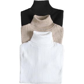 WDIRARA Women's 3 Pieces Turtleneck Ribbed Knit Sweater Basic Pullovers