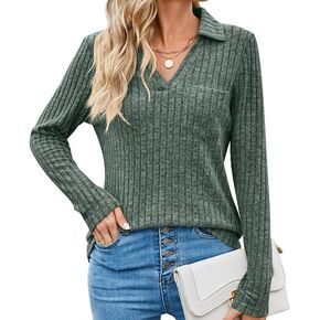 Womens Tops Casual Sweater Long Sleeve Blouses Slim Fit Solid Pullover Sweater Fall Fashion 2023