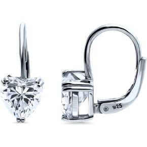 BERRICLE Sterling Silver Solitaire 2.2 Carat Heart Cubic Zirconia CZ Anniversary Leverback Dangle Drop Earrings for Women, Rhodium Plated