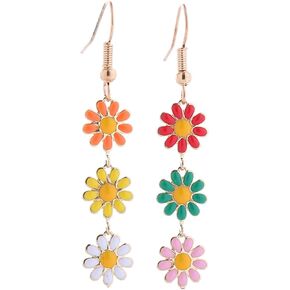 Colorful Long Daisy Flower Dangle Earrings Bohemian Sunflower Earrings for Women Girls Jewelry