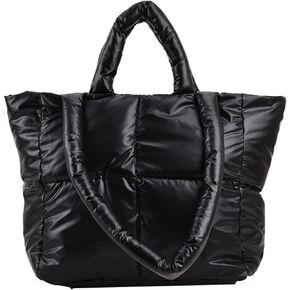 iwhgrmp Padded Puffy Tote Lattice Handbag for Women Quilted Puffer Tote Bag Winter Down Cotton Soft Large Shoulder Bag