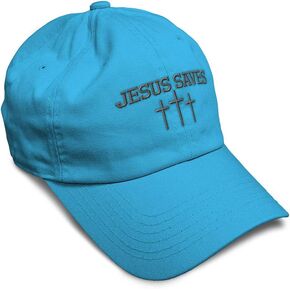 Soft Baseball Cap Jesus Saves Gray Embroidery Christian Symbol Cotton Cross Dad Hats for Men & Women