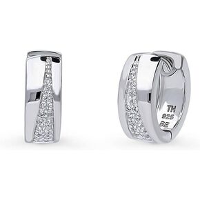 BERRICLE Sterling Silver Cubic Zirconia CZ Small Fashion Hoop Huggie Earrings for Women, Rhodium Plated 0.55"