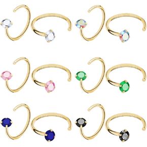 Gold Open Huggie Hoop Earring Stainless Steel Tiny CZ Half Hoop Earrings for Women Girls Hypoallergenic Ball Star Heart Hug Hoop Cartilage Piercing Studs Ear Hugger 6 Pairs