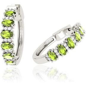 Belinda Jewelz Earrings 925 Sterling Silver Hoop Tennis Eternity Earring 2 Carat Created Birthstone Oval Cut 4mm Gemstone Jewelry Dangling Stud Earrings Set for Anniversary Wedding Gift