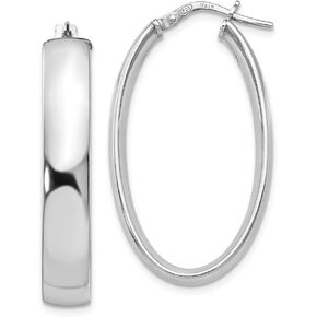 925 Sterling Silver Oval Hinged Tube Hoop Earrings - 33mm x 18mm