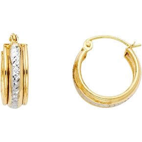 14k REAL Two Tone Gold 6mm Thickness Huggie Hoop Earrings (15mm Diameter)