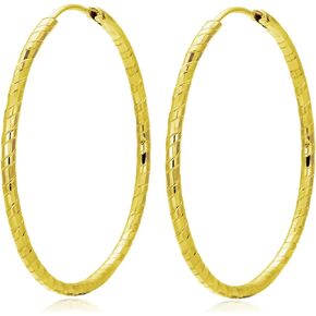 18k Gold Plated Big Hoop Earrings for Women 925 Sterling Silver Lightweight Dangle Dainty Earrings with Diamond Cut Texture
