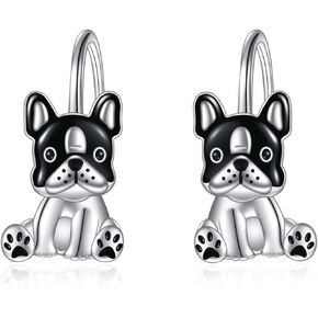 VONALA French Bulldog Earrings Sterling Silver Boston Terrier Dangle Hoop Earrings Bull dog Leverback Earrings Bulldog Jewelry Gifts for Women Teens Girls Dog Lover