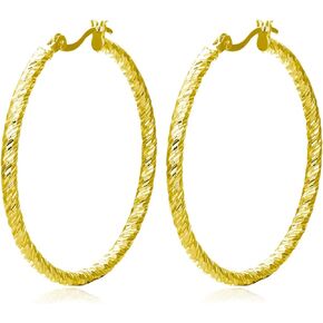 18k Gold Plated Big Hoop Earrings for Women 925 Sterling Silver Lightweight Dangle Dainty Earrings with Diamond Cut Texture