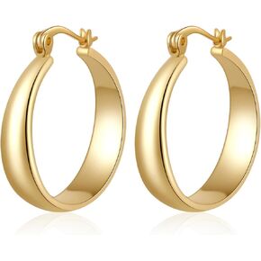 ToHeart 14k chunky Gold Plated Hoop Earrings for Womens Lightweight Hypoallergenic Small Gold Hoop Earrings, Silver, No Gemstone in Kuwait