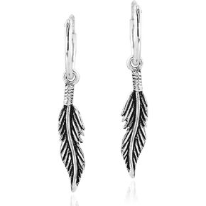 AeraVida Bohemian Tribal Feather .925 Sterling Silver Hoop Earrings | Chic Sterling Silver Hoop Earring for women | Gift for Daughter, Mother’s Day, Statement Fashion