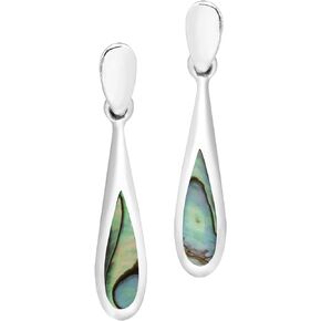 AeraVida Elegantly Long Teardrop with Inlaid Abalone Shell .925 Sterling Silver Post Drop Dangle Earrings | Teardrop Drop Dangle Earrings | Abalone Shell Dangle Earrings for Women