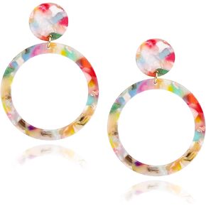 Acrylic for Women Geometry Circle Resin Drop Dangle Earrings Bohemia Tortoise Shell Hoop Earrings Mottled Statement Stud Earrings Fashion Jewelry