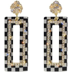 Checkered Flag Earrings Black Hoops Earrings for Women Black And White Enamel Hypoallergenic Hooped Birthday Gifts Dangle Drop Earrings
