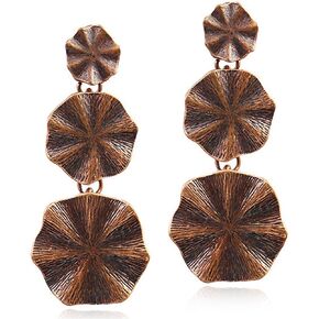 Bohemia Vintage Circular Statement Chandelier Brown Bronze Dangle Earrings Hypoallergenic Link Round Circle Chain Geometry Drop Stud Earring for Women Girls