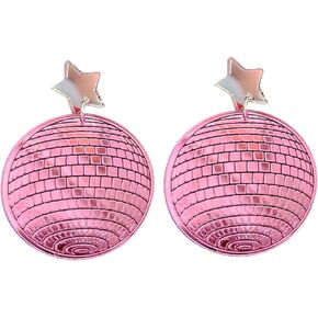Pink Disco Ball Earrings for Women Cowgirl Hat Earrings Costume Accessories Jewerly Halloween Party