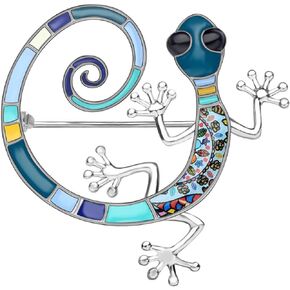DUOWEI Cute 6 Colors Cute Floral Enamel Gecko Lizard Brooch Pin Reptile Animal Collection Jewelry Gifts