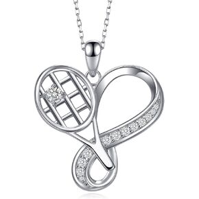 SVODEA Heart Infinity Necklace for Women,925 Sterling Silver Tennis Racket Pendant Necklaces with 5A Cubic Zirconia,Anniversary Birthday Jewelry Gift for Girls Mom Daughter Wife,18''-20''