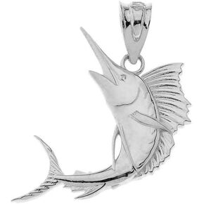 Sea Life Collection Silver Marlin Swordfish Sailfish Nautical Deep Sea Fish Pendant Necklace - Choice of Pendant Only or Chain Length