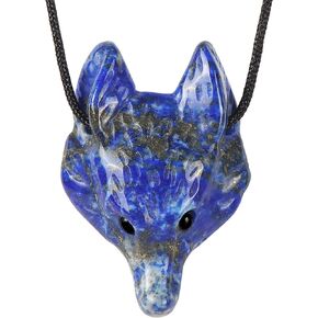 Artistone Amethyst Crystal Fox Pendant 1.6 inch Fox Head Hand-Carved Gemstone Necklace Healing Crystal Statue Animal Collection Figurine with Gift Box