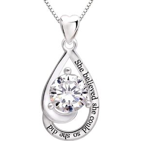 Jewelry Sterling Silver "She believed she could so she did" Cubic Zirconia Pendant Necklace