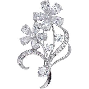 دبابيس كريستال خمر نمط زهرة بروش الزركون دبوس شكل الأزهار الفضة للنساء والفتيات والسيدات موضة هدية عيد الميلاد in Kuwait