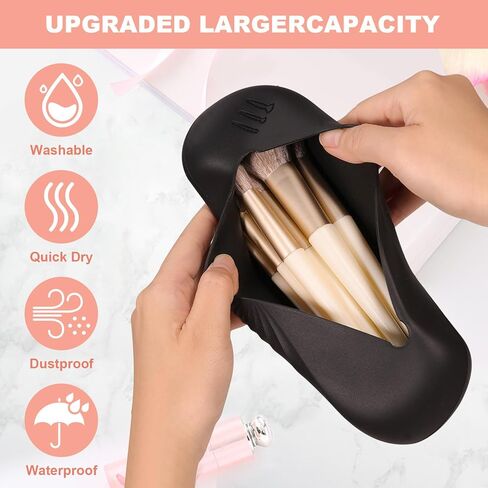 Large Silicone Makeup Brush Holder Travel,Portable and Soft Makeup Brush Case, Cosmetic Face Makeup Brush and Eye Pencil Organizer for Women (Khaki) in Saudi Arabia