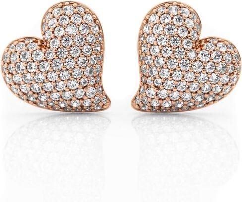 Women's 3D Honey Comb Set Pink 14K Rose Gold Plated 925 Sterling Silver Ladies Girls Iced 5A Cz Screw Back Trendy Cute Heart Stud Earrings For Women Wife Mother in Saudi Arabia