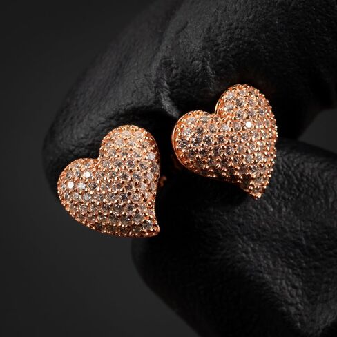 Women's 3D Honey Comb Set Pink 14K Rose Gold Plated 925 Sterling Silver Ladies Girls Iced 5A Cz Screw Back Trendy Cute Heart Stud Earrings For Women Wife Mother in Saudi Arabia