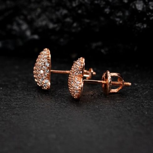 Women's 3D Honey Comb Set Pink 14K Rose Gold Plated 925 Sterling Silver Ladies Girls Iced 5A Cz Screw Back Trendy Cute Heart Stud Earrings For Women Wife Mother in Saudi Arabia
