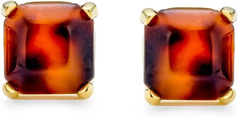 Brown Cushion Square 4 Prong Shaped Acrylic Tortoise Shell Stud Earrings For Women 8MM 14K Gold Plated Stainless Steel in Saudi Arabia