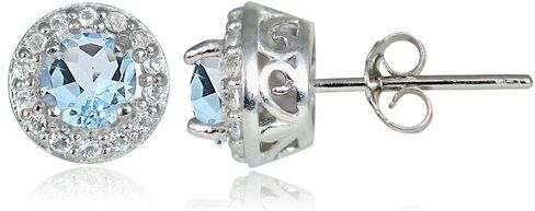 Sterling Silver Choice Of Birthstone Colors & White Topaz 4mm Halo Stud Earrings in Saudi Arabia