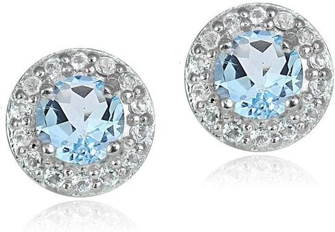 Sterling Silver Choice Of Birthstone Colors & White Topaz 4mm Halo Stud Earrings in Saudi Arabia