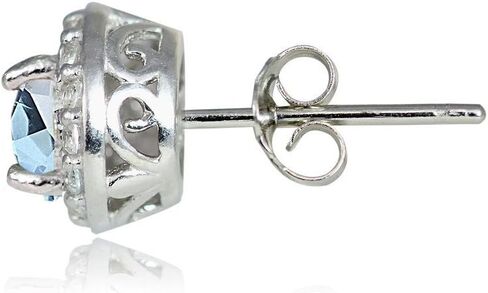 Sterling Silver Choice Of Birthstone Colors & White Topaz 4mm Halo Stud Earrings in Saudi Arabia