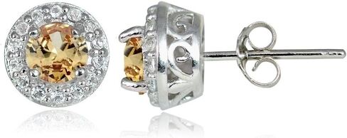 Sterling Silver Choice Of Birthstone Colors & White Topaz 4mm Halo Stud Earrings in Kuwait
