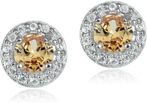 Sterling Silver Choice Of Birthstone Colors & White Topaz 4mm Halo Stud Earrings in Kuwait