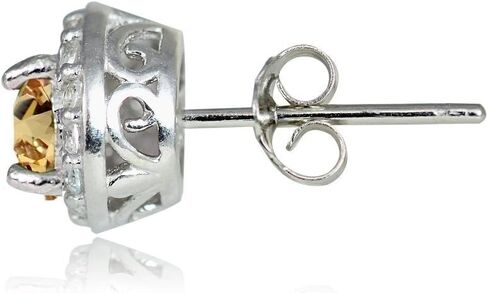 Sterling Silver Choice Of Birthstone Colors & White Topaz 4mm Halo Stud Earrings in Kuwait