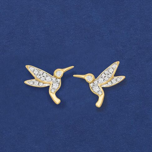 Ross-Simons 0.30 ct. t.w. Diamond Hummingbird Stud Earrings in 18kt Gold Over Sterling in Saudi Arabia