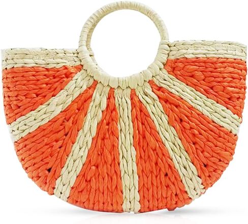 QTKJ Semi-circle Rattan Straw Handbags, Hand-woven Women Summer Retro Straw Tote Bag Crossbody Bag, Colorful Boho Bag in Saudi Arabia