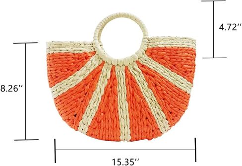 QTKJ Semi-circle Rattan Straw Handbags, Hand-woven Women Summer Retro Straw Tote Bag Crossbody Bag, Colorful Boho Bag in Saudi Arabia