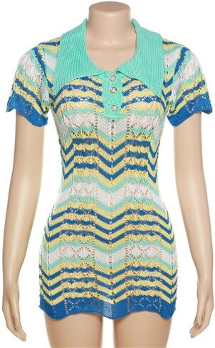 DOUCIU المرأة مثير 2 قطعتين وتتسابق فستان محبوك موضة بولو بولو طوق كم مطابقة سليم صالح التفاف الورك فستان قصير in Kuwait