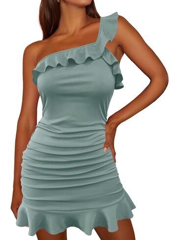 فساتين نسائية مثيرة ضيقة مكشكشة بكتف واحد وكشكشة بدون أكمام للحفلات والنوادي والشاطئ in Kuwait